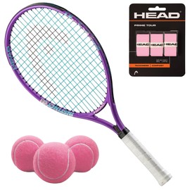 Head Instinct 21 Inch Junior Tennis Racquet Bundled with Balls and Overgrips in Your Choice of Color – Optional Tennis Bag
