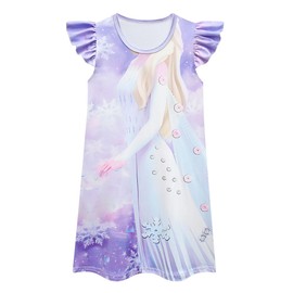 XYBWYY Girls Nightgowns 3-6 Years Flutter Sleeves Nightdress Nightie Dress Sleepwear Pajamas for Little Girls(6T,Light Purple)