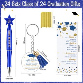 Spakon 24 Sets Graduation Gifts Bulk Class of 2025 Graduation Favors Star Pens with Positive Cards, Inspirational Acrylic Keychains with Tassel for Teacher Students End of Year Gifts(Blue)