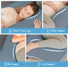 Cute Castle Cooling Cover Pregnancy Pillows, Soft U-Shape Maternity Pillow with Removable Cover - Full Body Pillows for Adults Sleeping - Pregnancy Must Haves - Jumbo 57 Inch - Grey