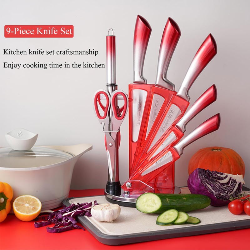 Knife Set, 9-Piece Kitchen Knife Set with Sharpener,Scissors, Non Stick