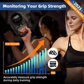 Grip Strength Tester Hand Gripper - Grip Strength Trainer Hand Dynamometer Handheld Meter LED Display Comfortable 265 Lbs / 120 Kgs Finger Strengthener for Sports Home School Gym Use All Black