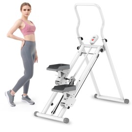 Stair Stepper for Home Gym Exercise, New Version Vertical Climber Machine,Full Body Workout Stair Stepper with Extended Step Range, Adjustable Handlebar & Pedals(White)