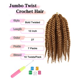 Senegalese Twist Crochet Hair 10 Inch 7 Packs Short Jumbo Crochet Braids for Black Women Pre Looped Crochet Havana Twist Braiding Hair (27)