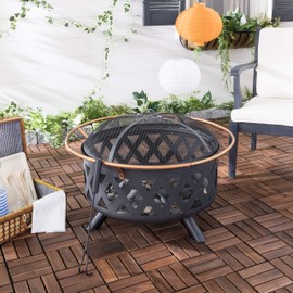 Safavieh PIT2003A Outdoor Collection Bryce Copper and Black Round Fire Pit