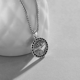 DOTBJ Tree of Life Medal Necklace with Viking Runes, 925 Sterling Sliver Tree Pendant with Stainless Steel Chain 20"+2"