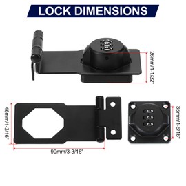 PATIKIL 3.5 Inch Cabinet Password Hasp Lock, 2 Pcs 3-Digit 90 Degree Barn Door Lock Security Combination Latch Lock for Drawers Cabinets Small Doors, Black