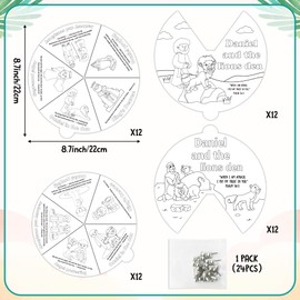 COcnny Religious Coloring Wheel Craft- 24 Sets Color Your Own Christian Art Craft DIY Spining Cards for Kids, Daniel and the Lions Den Paper Craft Art for Sunday School Home Class Bible VBS Activities