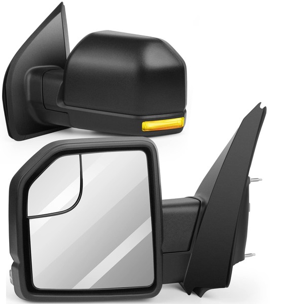 INEEDUP Towing Mirrors Tow Mirrors Fit for 2015-2019 for Ford for F150 with Left Right Side Power Operation Heated with Turn Signal Light Manual Folding