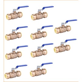 EZ-Fluid 1/2" Push Fit Ball Valve Heavy Duty LF Brass Full Port Water Stop Shut Off Valve, Push to Connect PE-RT, CPVC, Copper,Pex Tubing,Quarter Turn (10-Pack)