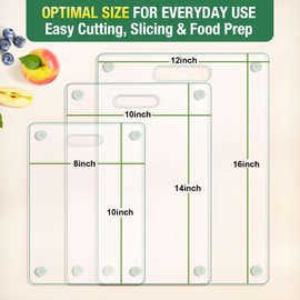 3 Size Tempered Glass Cutting Boards for Kitchen Counter, FUOAUYK Dishwasher Safe Glass Cutting Board Non Toxic with Handle, Non-Slip Rubber Feet, Heat & Scratch Resistant(8x12", 10x14", 12x16")