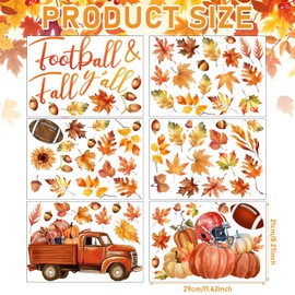 Haull 6 Sheets 82 Pieces Fall Wall Decals Maple Leaves Pumpkin Football Autumn Wall Stickers Peel and Stick Thanksgiving Decals for Windows Home Nursery Bedroom Living Room Office Party Decoration