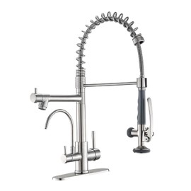 Fapully 3 in 1 Kitchen Faucet with Water Filler and Pull Down Sprayer,Brushed Nickel Commercial Kitchen Sink Faucet with Drinking Water Faucet