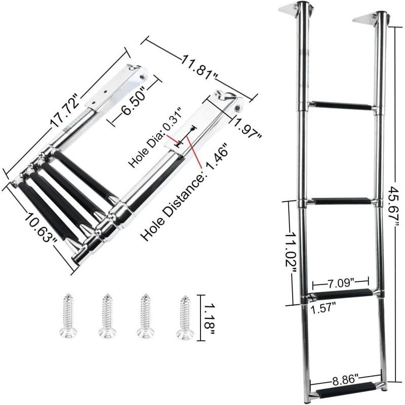 Amarine Made 4 Steps Boat Ladder Pontoon Telescoping Stainless Marine