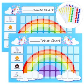 GWHOLE Potty Training Reward Chart Pack of 2 - Unicorn Toilet Training Chart with 270 Star Stickers for Toddlers Girls Boys, Wipe Clean