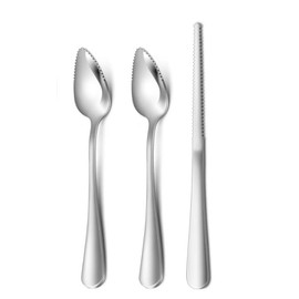 Junfamilee Set of 3 Stainless Steel Grapefruit Spoons with Serrated Edges and Grapefruit Knives - Perfect Utensils for Scooping and Piercing Citrus Fruit, Grapefruit Knives, Grapefruit Utensils