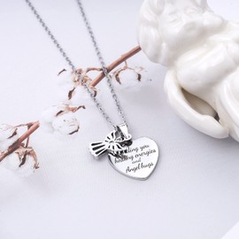 Lauren-Spencer Engraved Love Heart Angel Necklace for Women Silver Gold Plated Guardian Angel Pendant Necklace with Crystal Cubic Zirconia Memorial Angel Jewelry Gifts for Women
