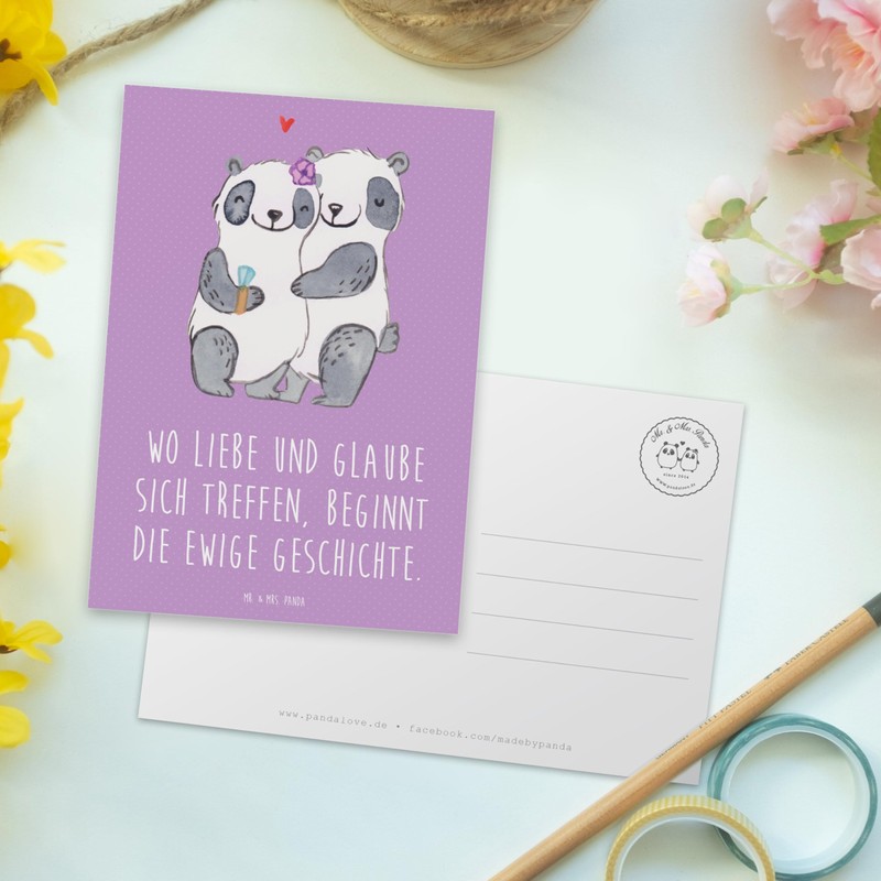 Mr. & Mrs. Panda Postkarte Kirchliche Trauung Liebe Glaube -