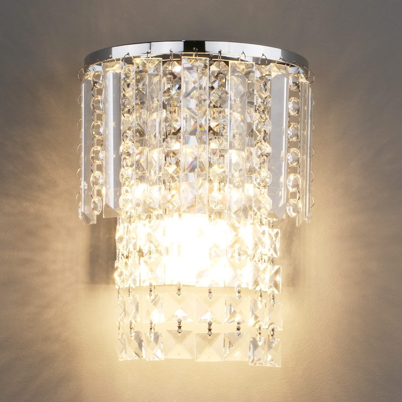 Pathson Modern K9 Crystal Wall Sconce Hardwired, Chrome Finish Wall