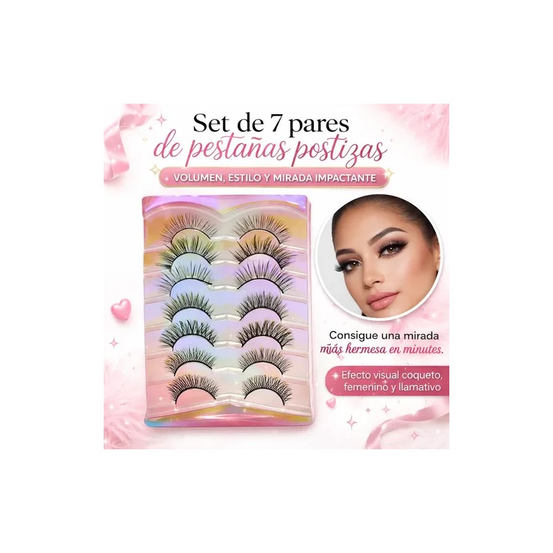 Pestañas Postizas 7 Pares Reutilizables Aspecto Natural