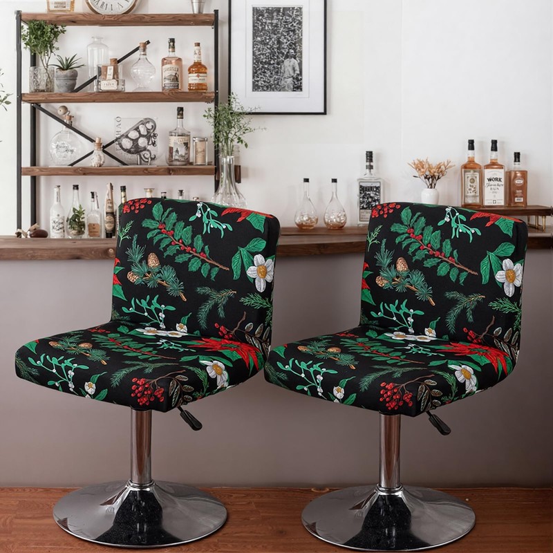 HonorHut 2 PCs Black Bar Stool Covers with Leaves Prints
