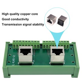 RJ45 8P8C DIN Rail Mount Ethernet Dual Female Terminal Connector Distribution Breakout Board, Vertical Jack Terminal Block Connector