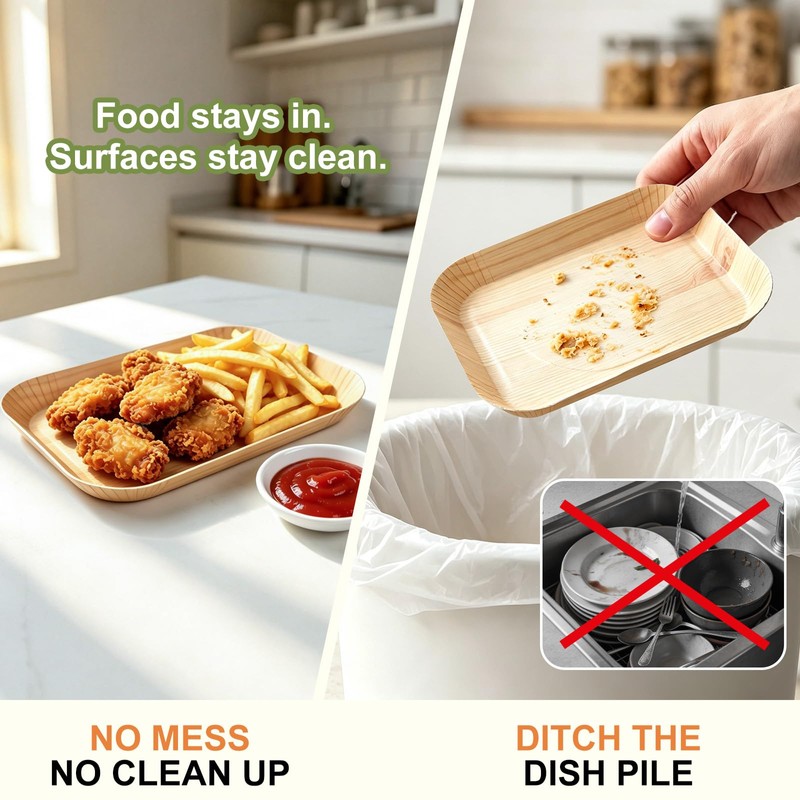 Jogoico Paper Plates 50Pack Rectangular Disposable Paper Trays 26.5x12.5cm