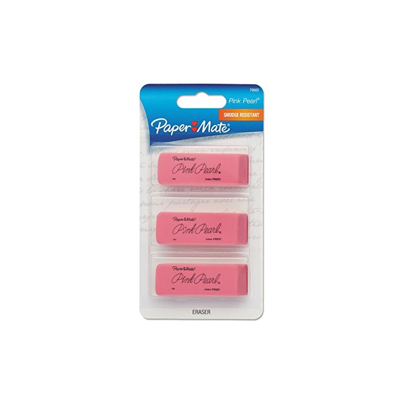 Paper Mate 70502 Pink Pearl Eraser, Medium, 3/Pack