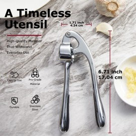 Kitessensu High Effective Premium Garlic Press Set, With Silicone Garlic Peeler & Brush, Heavy Duty Garlic Mincer, Easy to Squeeze and Clean, Rust Proof & Dishwasher Safe - Gloss Silver