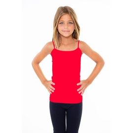 Malibu Sugar Girls Full Red Sleeveless Camisole Tank Tops – Stretch Undershirts Comfortable Camis (One Size Fits Ages 7-10)