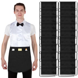 JDRGJTH 20 Pack Server Aprons with 3 Pockets Half Aprons with Pocket Waitress Apron for Women Men Water Oil Resistant with Long Waist Strap(Black)