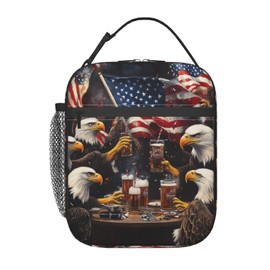 famliihw American Flag Bird Lunch Bag Insulated Reusable Lunch Box Thermal Cooler Tote For Men Women Work Travel Picnic Hiking
