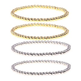 Juego de 4 pulseras elásticas de cuentas de cobre para mujeres y hombres