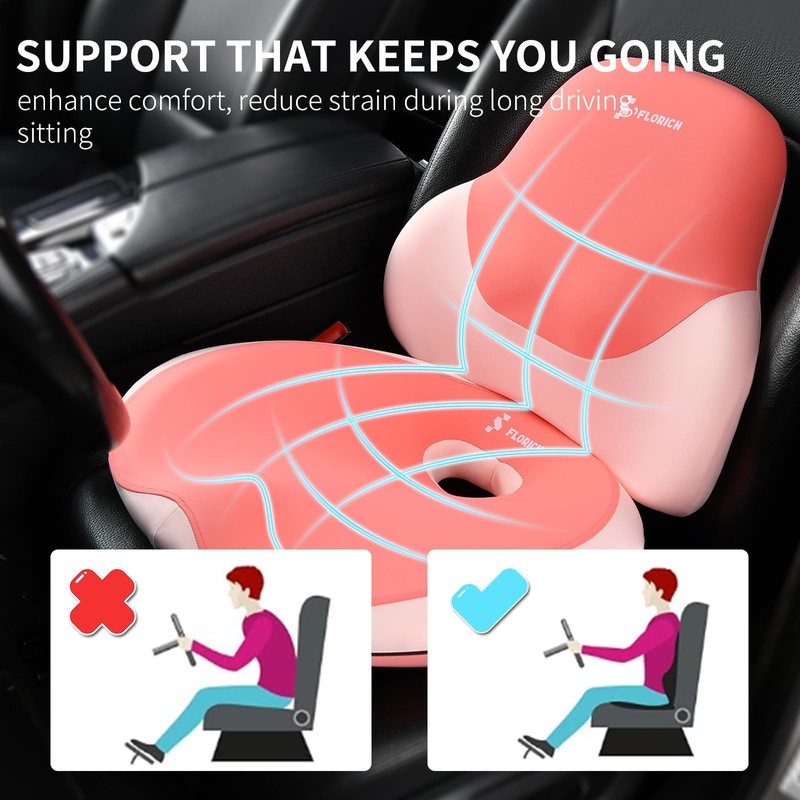 FLORICH Memory Foam Car Seat Cushion and Lumbar Support Pillow,