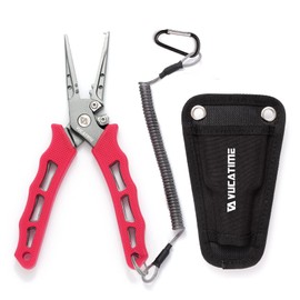 VUCATIME Fishing Pliers, Aluminum Pliers, No Rust, Split Ring Pliers, Multi-functional, Lightweight, Pliers Fishing Set, 4-piece Set (Fishing Pliers, Safety Rope, Carabiner, Storage Box)