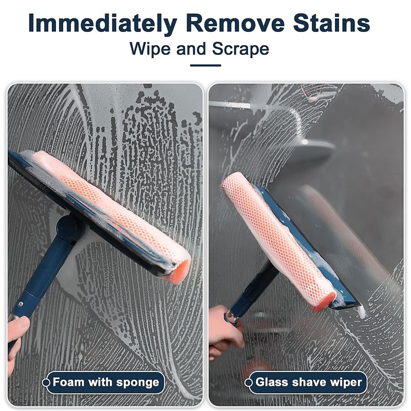 Professional Window Squeegee,2-in-1 Window Cleaner with 56" Long Stainless Steel