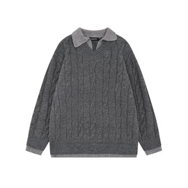 Vamtac Vintage Sweaters Faux Two Y2k Tops Oversized Cable Knit Sweater Fall Winter Pullover Warm Chunky Knitted Jumper Dark Grey