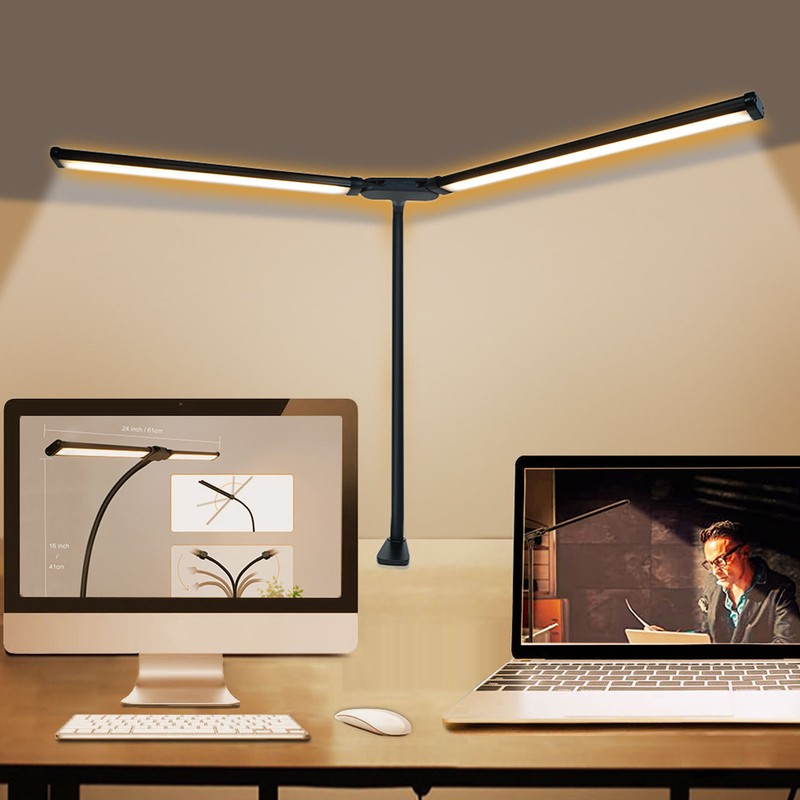Double Head LED Desk Lamp 3 Colors Stepless Dimmable Flexible