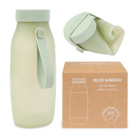 BLUE GINKGO Faltbare Wasserflasche | Leichte klappbare Trinkflaschen für Reisen, Wandern, Camping | Auslaufsichere Reise-Must-Have-Silikonflasche | Hergestellt in Korea (500 ml) - Grün