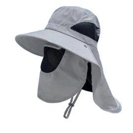 Sun Hats for Men Women Fishing Hat Protection Caps with Removable Mesh Face Neck Flap Cover Windproof Strap Sun-Protected (US, Alpha, One Size, Large, Grey)
