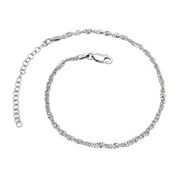 Women's Anklet Singapore Chain 925 Sterling Silver Rhodium-Plated 2.4 mm Wide 21-26 cm Long Anklet Nickel-Free Tarnish Resistant, Sterling Silver, No gemstone