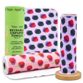 ZZOORO Reusable Paper Towels Roll (Set Of 10), 2-Ply Large Size, Ultra Absorbent Kitchen Towels, Dish Towels, Tea Towels, Dual Layer Cotton and Viscose, Machine Washable,Fits On All Holders,Ideal Gift