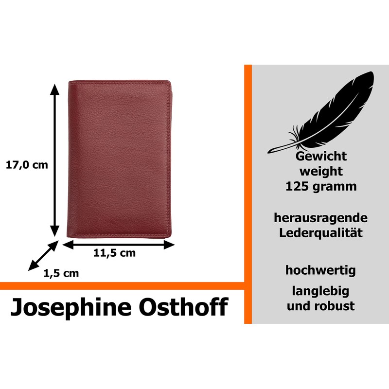 Josephine Osthoff Men's Leather ID Holder, Passport Case, Portrait Format,