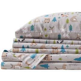 Comfort Spaces Cotton Flannel Breathable Warm, Deep Pocket Sheets with Pillow Case Bedding, Full, Multi Forest Animals 4 Piece