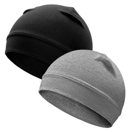 ROYBENS 97% Cotton Skull Caps Beanies for Men Women, Breathable Helmet Liner Sleep Hat, Black & Gray Unisex Cycling Cap
