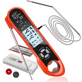 Bauihr Termómetro Digital de Carne Cocina, Termometro Cocina de Doble Sonda，Termómetro para Cocina Impermeable con retroiluminación LED y alarma, para cocinar, horno, grill