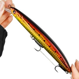 Fishing Lure Set with Sound Bead, Multicoloured Coating, 3 Hooks, Stable Swimming Position (145 cm Golden Red)