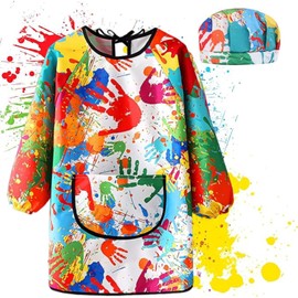 Children's Painting Apron + Painting Hat for 6-12 Years Girls Boys, Waterproof Painting Smock Craft Apron for School, Household and as a Gift Idea for Back to School, as shown