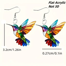 Hummingbird Necklace and Earring Set for Women, Colorful 2D Acrylic Earrings Lightweight Colibri Dangle Earrings and Pendant Necklace Unique Bird Lover Gift Jewelry (Set1)