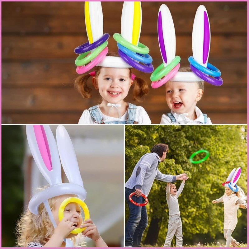 10pcs Easter Ring Toss Game Inflatable Bunny Ears Hat Rings